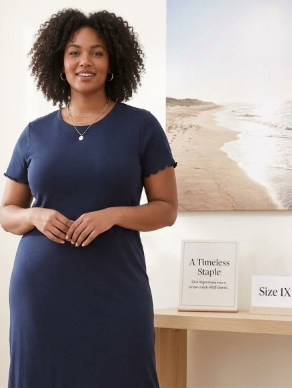 Terra & Sky 1x 16w 18w Navy Midi T-Shirt Dress Short Sleeve - Picture 3 of 12